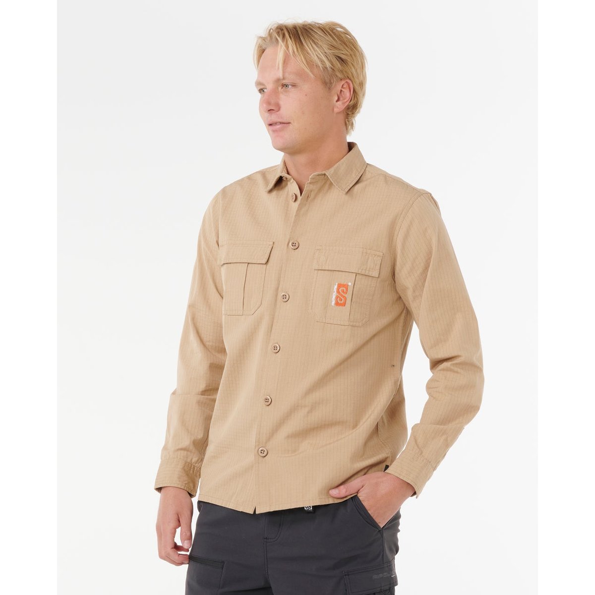 Chemise à manches longues The SEARCH Destroy khaki sand, RIP CURL