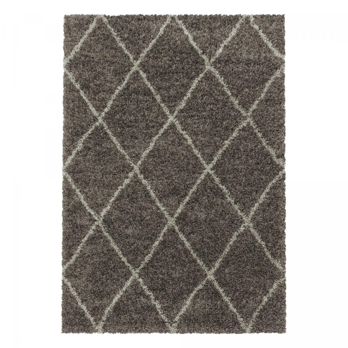 Tapis rond berbère tissé motif losange SHAGGY A taupe, UN AMOUR DE TAPIS