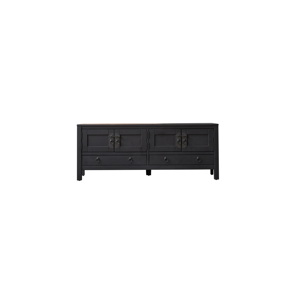 Meuble Hi-FI, TV en Pin massif, THAKI BLACK noir, TIKAMOON