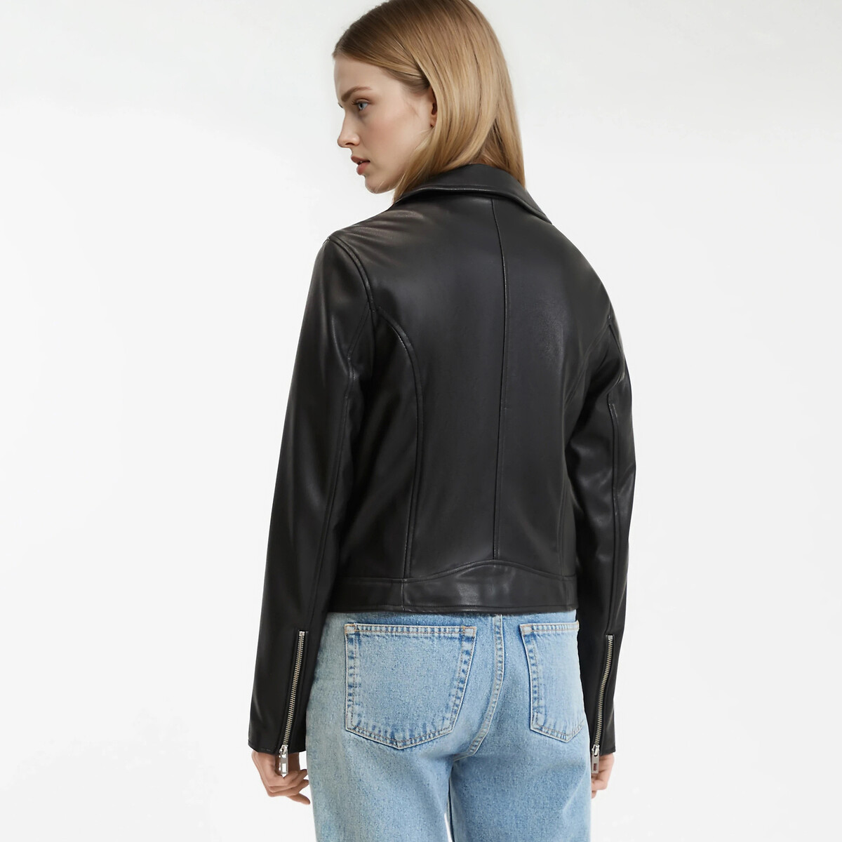 Cropped Biker Jacket in Faux Leather black, LA REDOUTE COLLECTIONS