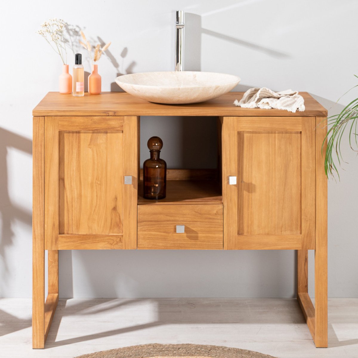 Meuble en teck massif rectangle 100 cm THÉA naturel, WANDA COLLECTION