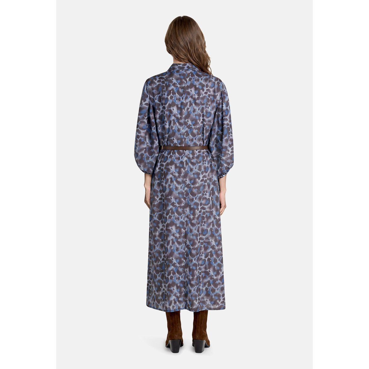 Robe-chemisier à ceinture à nouer bleu/marron, BETTY BARCLAY