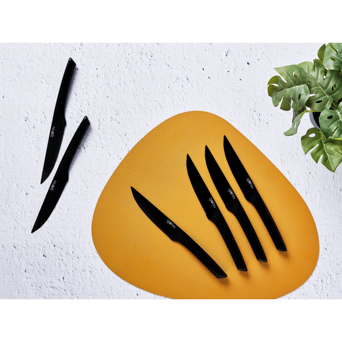Lot de 6 couteaux à steak en inox, NUDE noir mat, BJORN