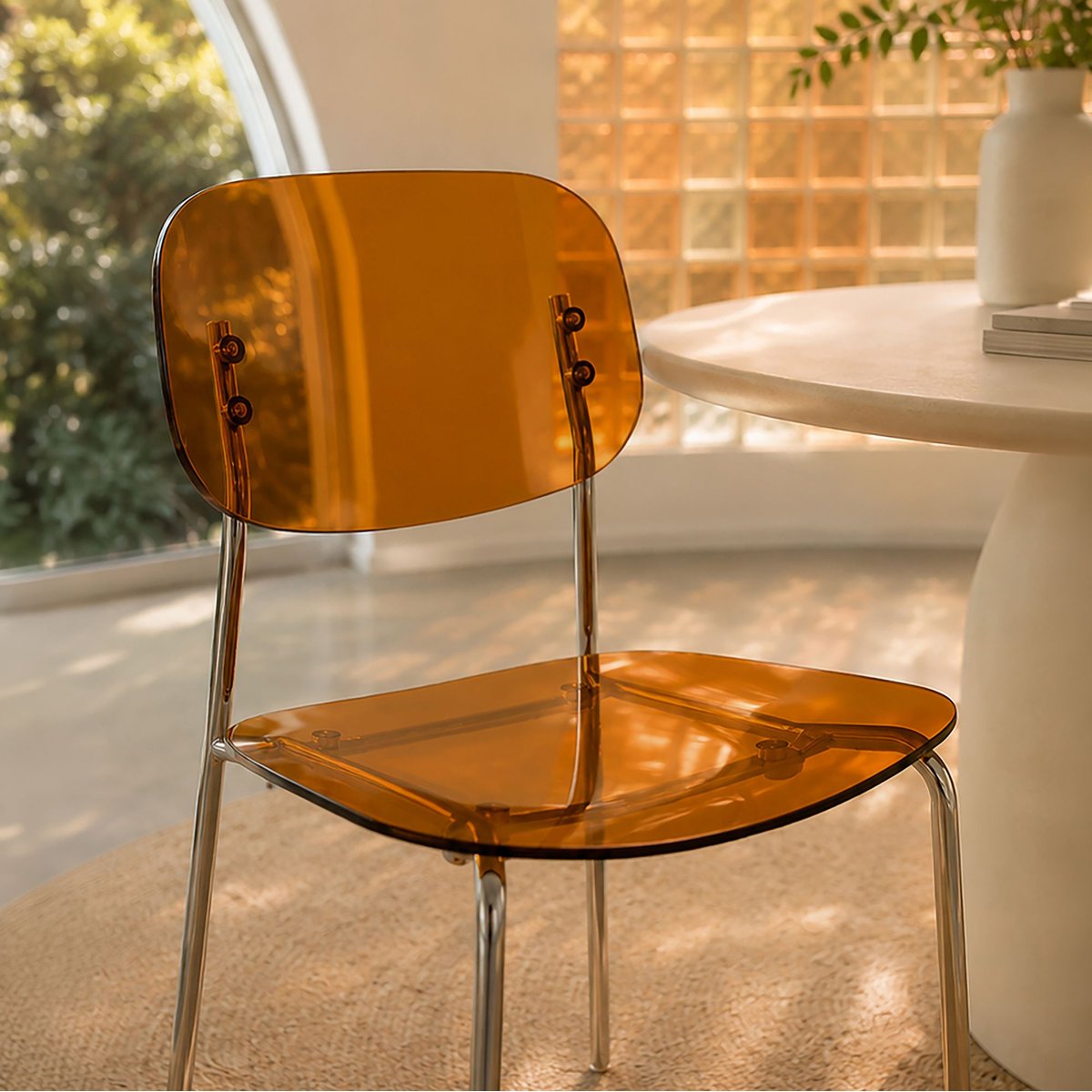 Lot de 2 chaises en métal et résine acrylique, GLAM ambre, NOW'S HOME