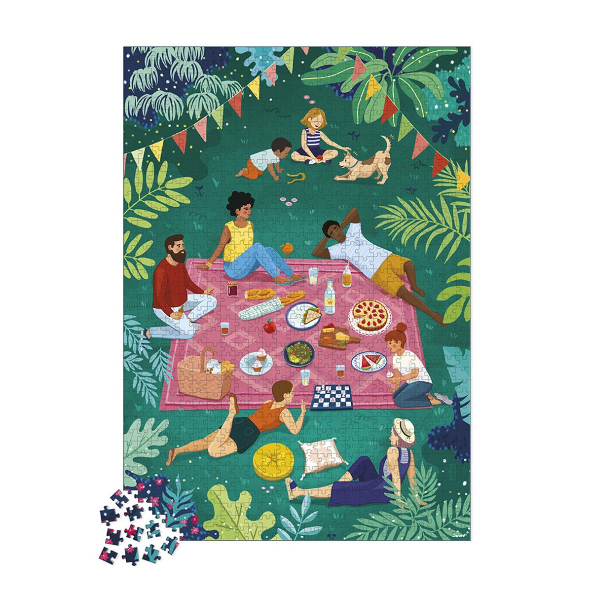 Puzzle Adulte 1000 Pcs, Picnic Entre Amis vert, JANOD