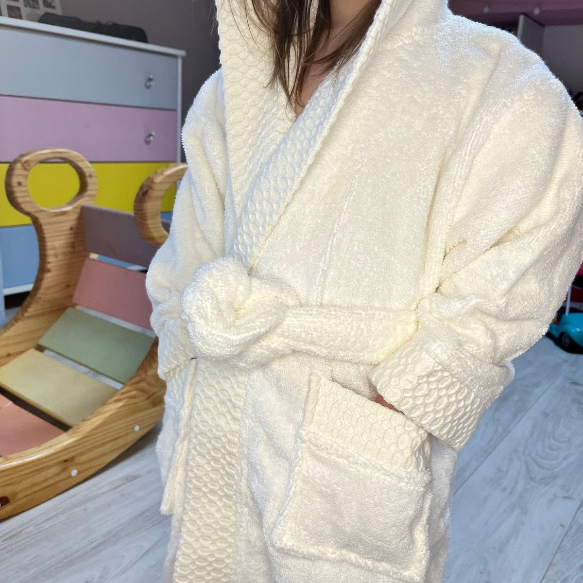 Peignoir Enfant en coton 400g/m² - ZERO TWIST ivoire, TRADITION DES VOSGES