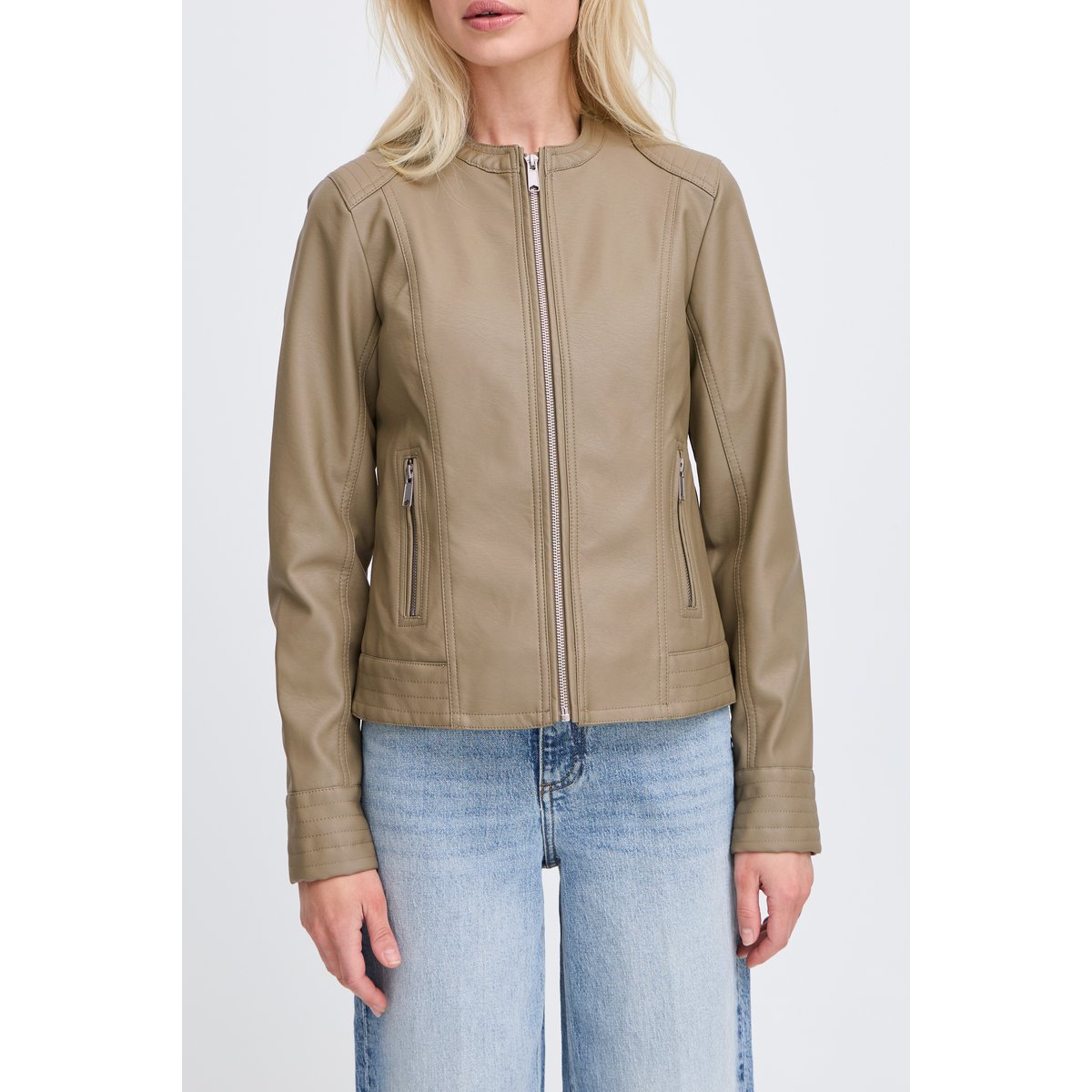 Blouson en imitation cuir, zippée, manches longues vert vetiver, B.YOUNG