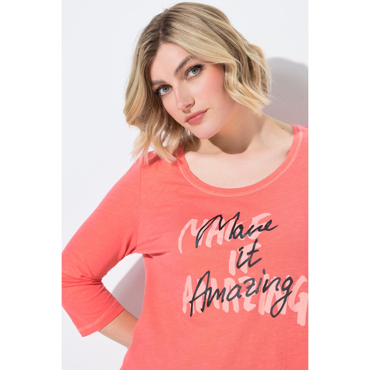 T-shirt avec message corail, ULLA POPKEN