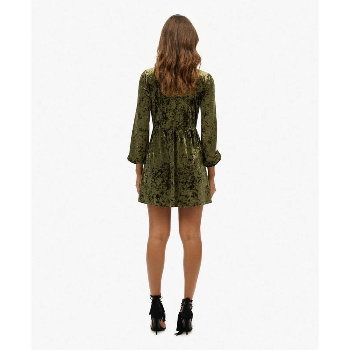 Robe courte en velours ornée de strass kaki clair, SUPERDRY