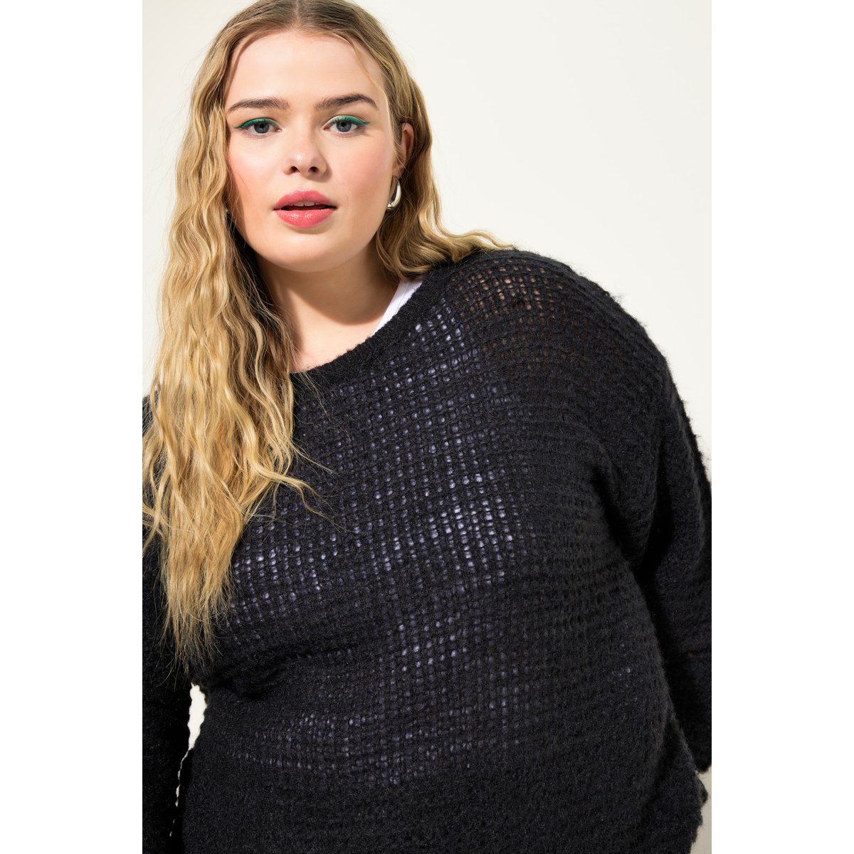 Pull coupe Boxy Shape en maille ajourée noir, STUDIO UNTOLD