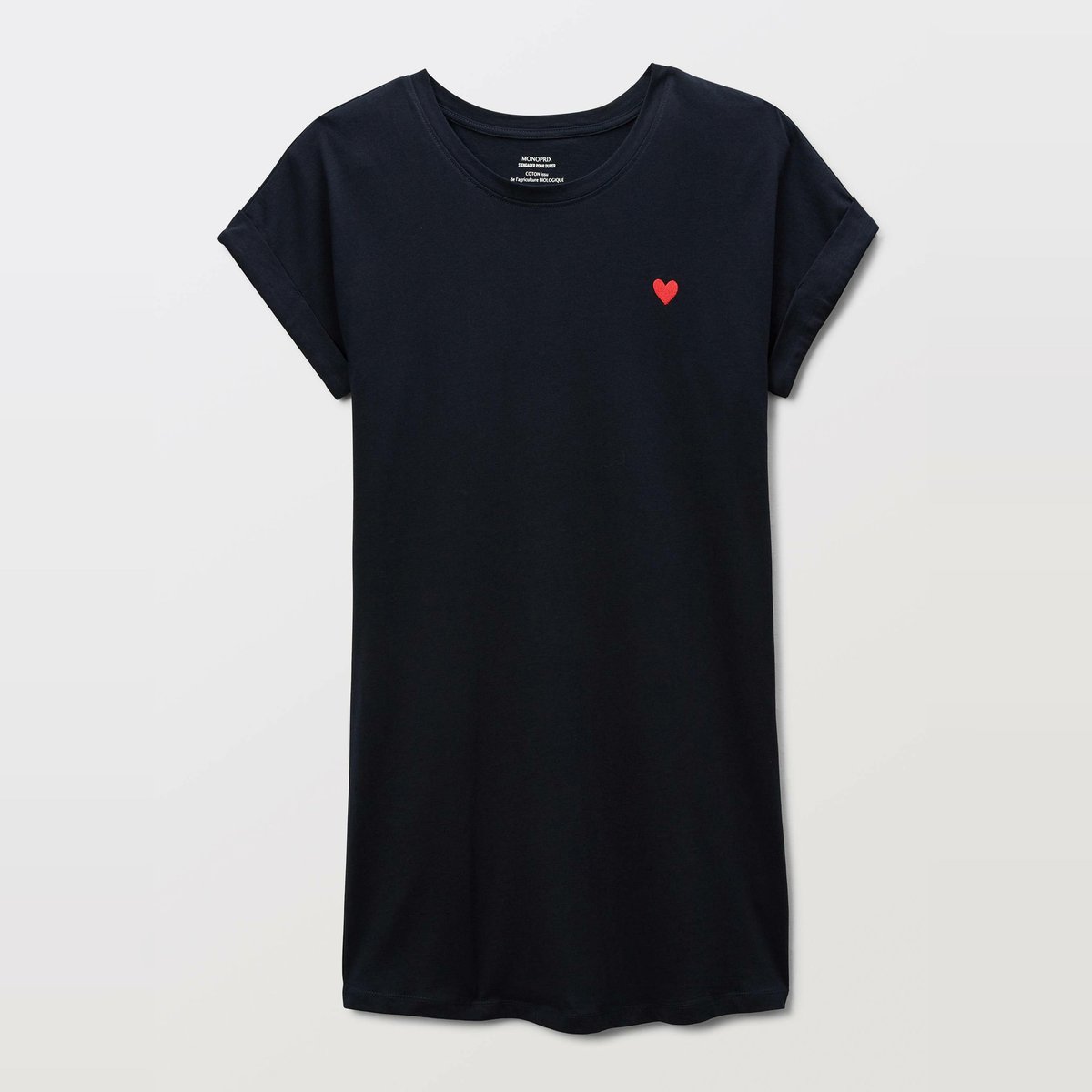 Chemise de nuit manches courtes rayée en coton BIO GOTS marine, MONOPRIX