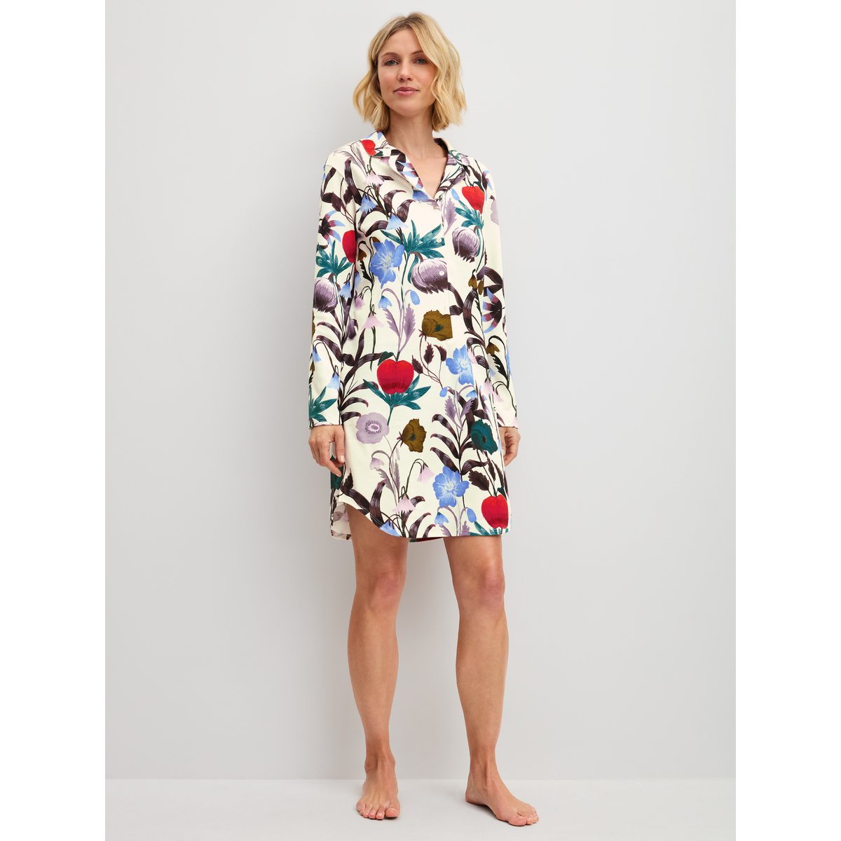 Chemise de nuit manches longues, longueur 95 cm manches longues Coton ALPINE M&M crème de charme, CALIDA