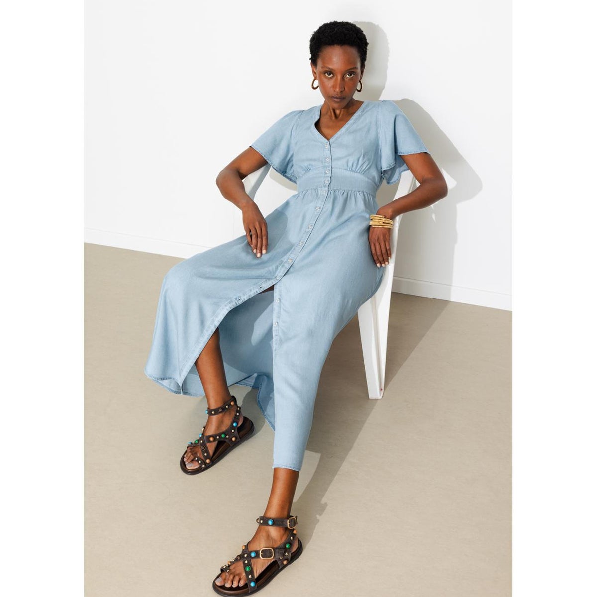 Robe longue en lyocell jean clair, PROMOD