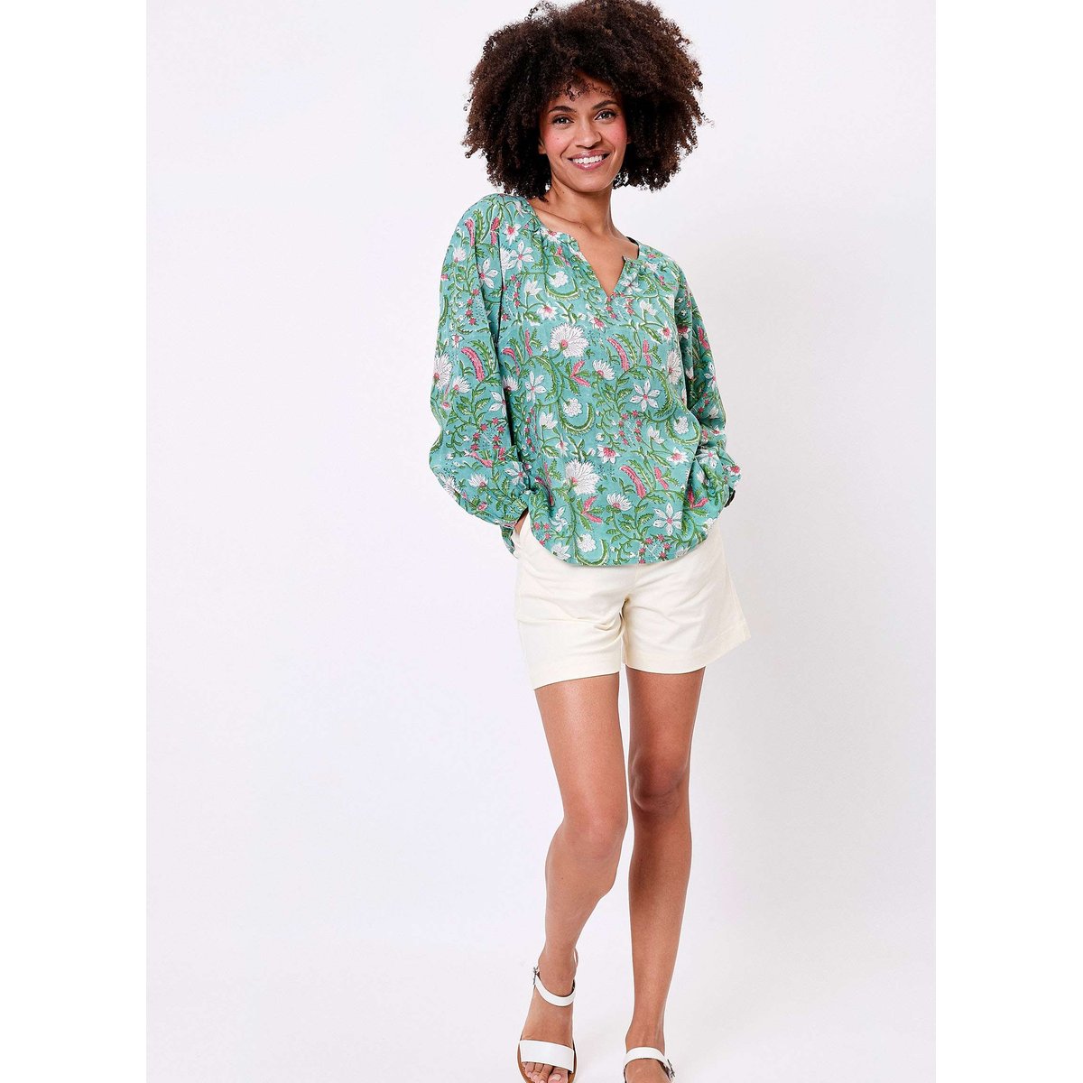 Blouse coton imprimée ample OCO vert clair oco, LA FIANCÉE