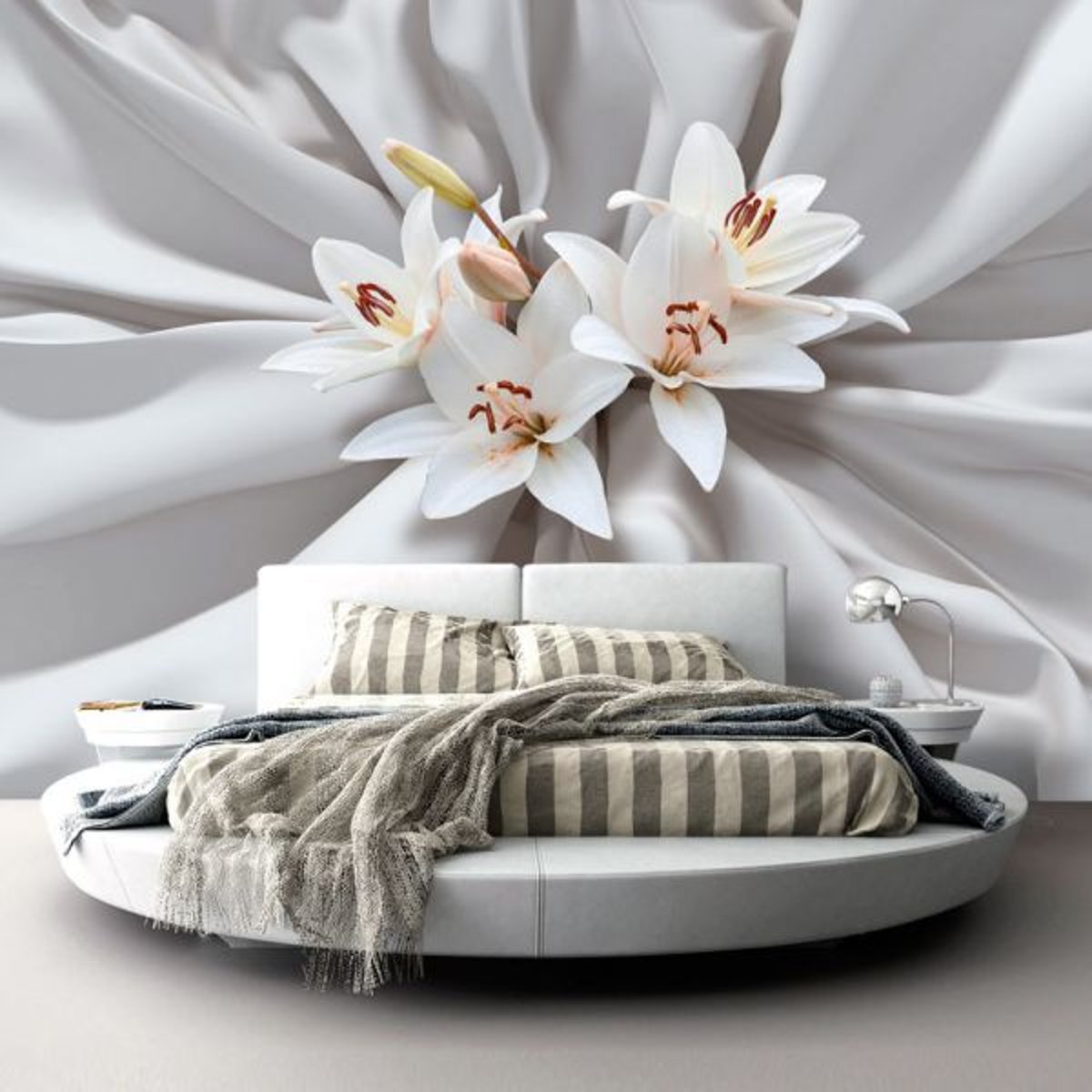 Papier peint intissé panoramique Fleurs Sensual Lilies gris / argent, EDEN