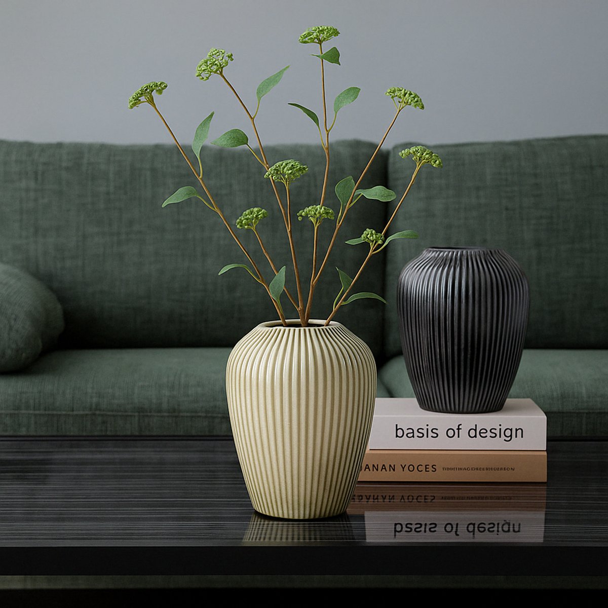 Branche de baies avec feuilles artificielle H73 vert foncé, SIA DECO