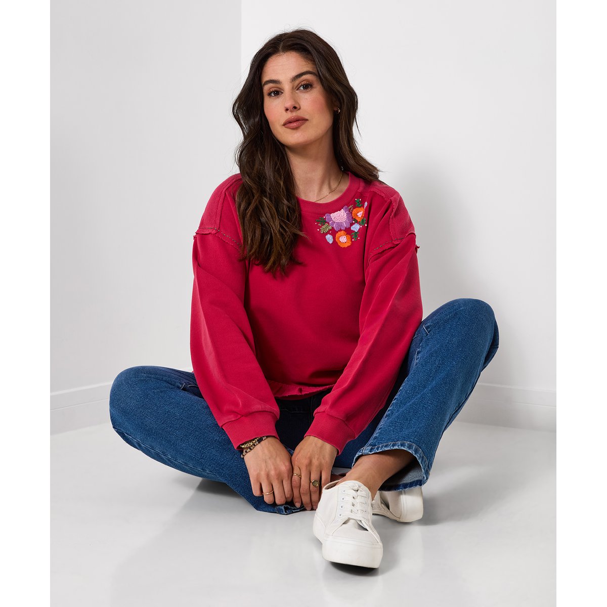 Sweat Brodé Fleuri à Ourlet Tissé Ellie rose, JOE BROWNS