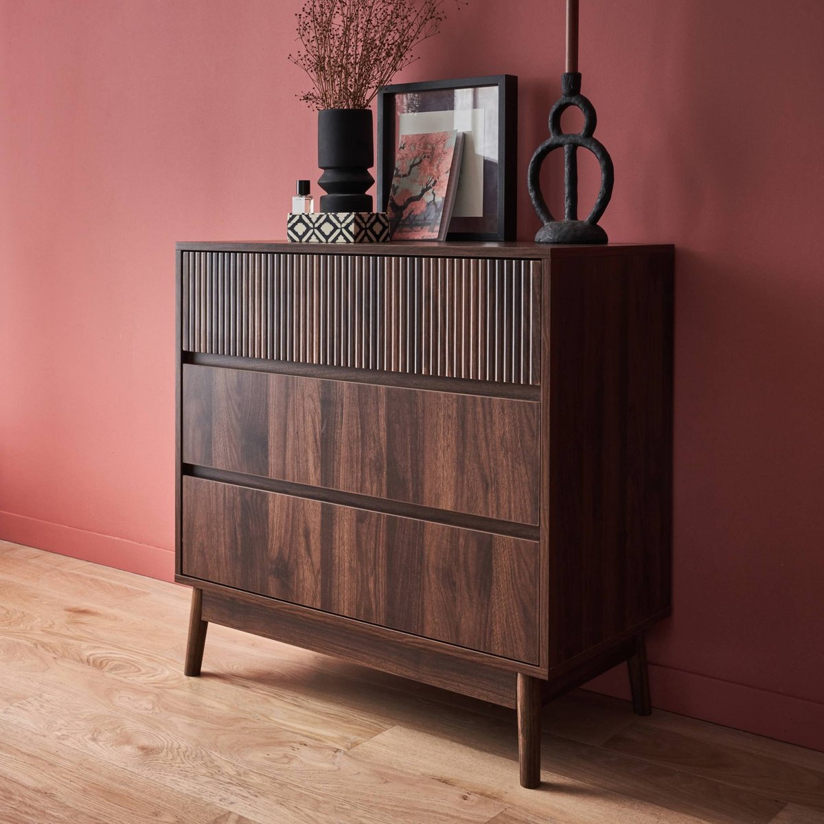 Commode décor bois 3 tiroirs LINEAR bois foncé, SWEEEK