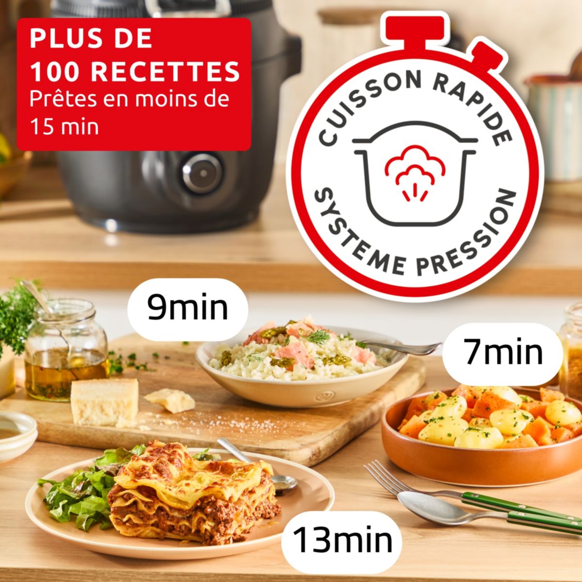 Cookeo Multicuiseur Airfryer Cookeo Infinity avec pale Noir CE9828F0 20 modes de cuisson, 6,5 L couleur unique, MOULINEX