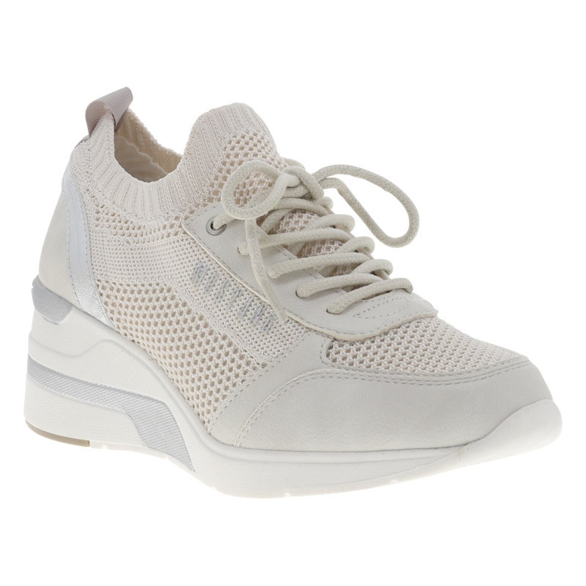 Baskets running blanches à talon compensé avec des lacets ronds blanc, MUSTANG