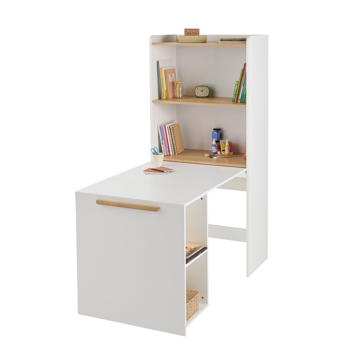 Bibliothèque avec bureau intégré Modulo blanc, VERTBAUDET