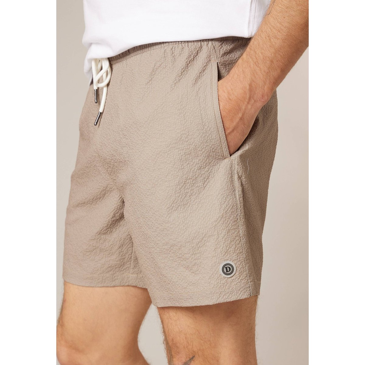 Short de bain homme uni texture gaufrée ELIOTT dune, DEELUXE