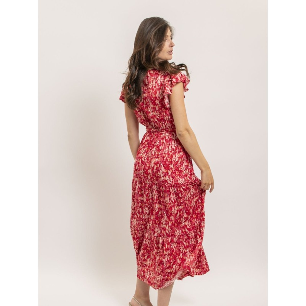 Robe Longue Cache-coeur Avec Ceinture Izane rouge, DONA LISA