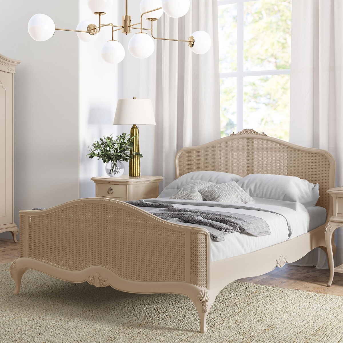 Ivory French-Vintage Rattan Bed with Footboard ivory, WILLIS & GAMBIER