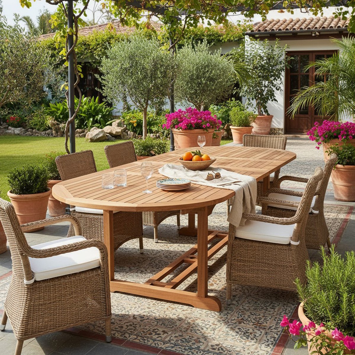 Table extensible ovale teck massif 12 places Florence naturel, TECK ATTITUDE