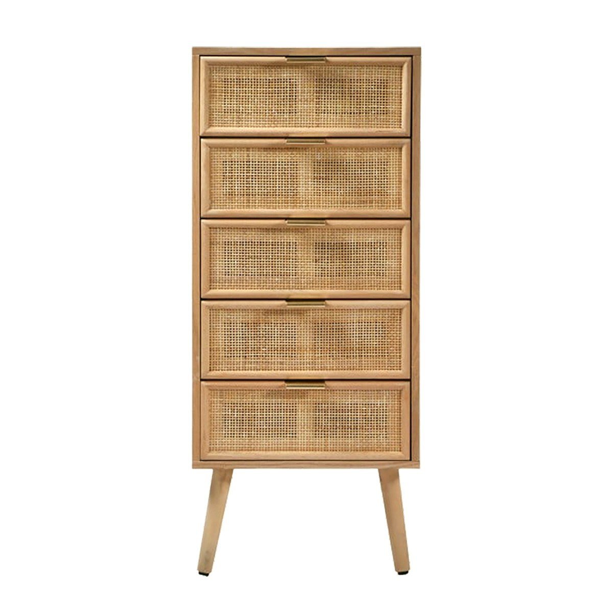Chiffonnier 5 tiroirs façades en rotin naturel - L36.5 x H100.5 cm - MIYA bois clair, CALICOSY