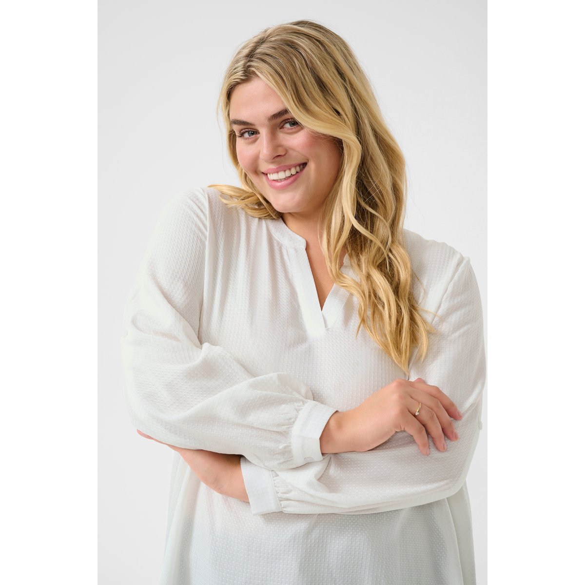 Blouse with long sleeve blanc chalk, KAFFE CURVE