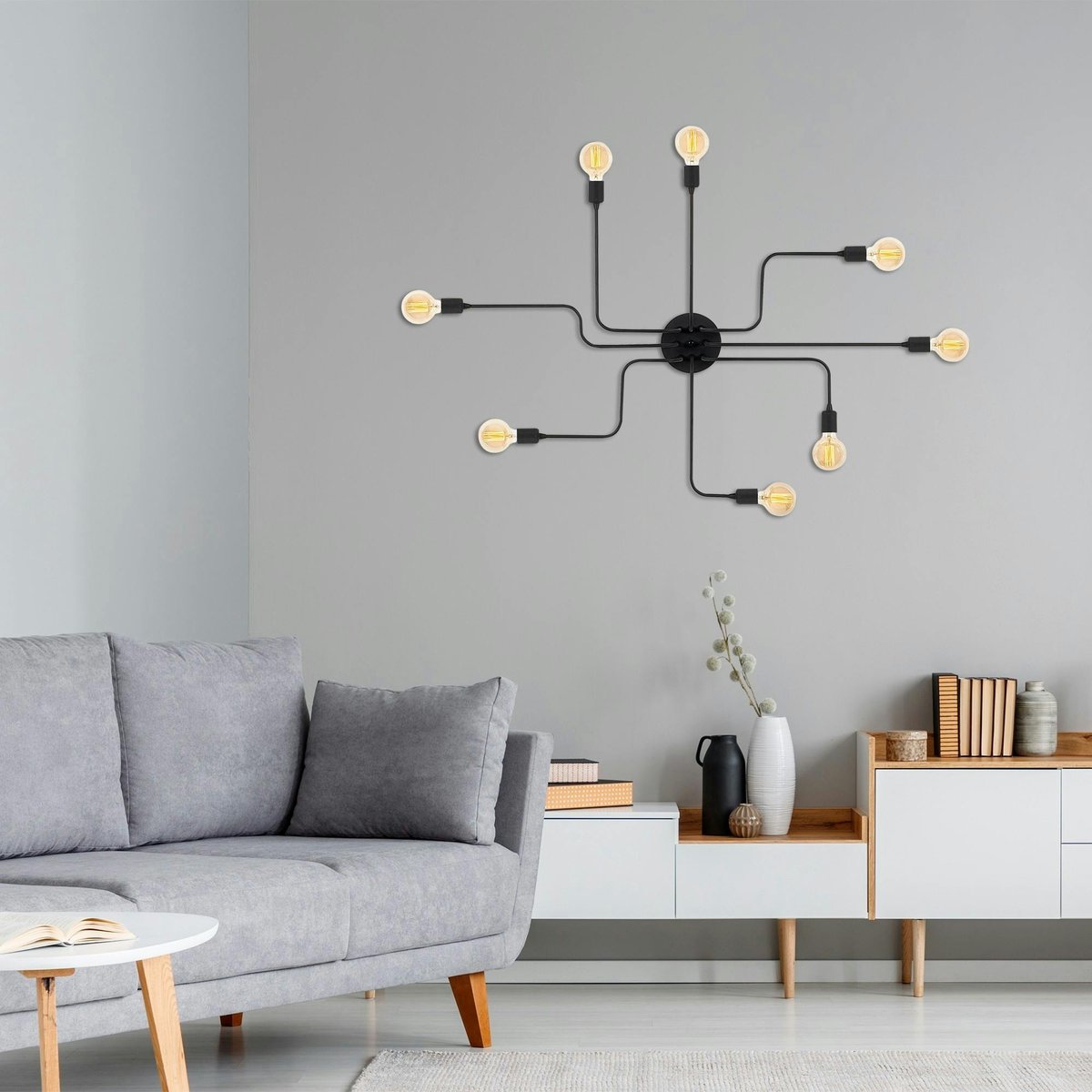 Plafonnier industriel noir design, circuit 140 cm MARATEA noir, PIER IMPORT