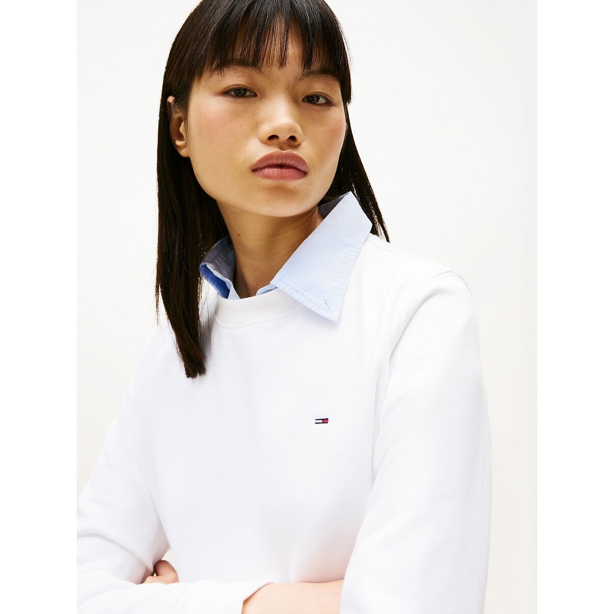 Sweat col rond à manches longues blanc, TOMMY JEANS