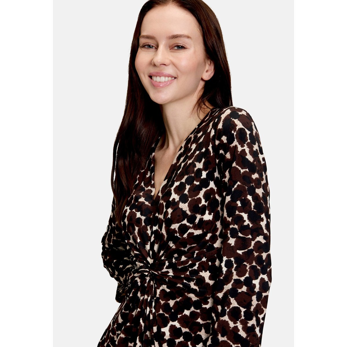 Robe longueur midi à fronce marron/beige, BETTY BARCLAY