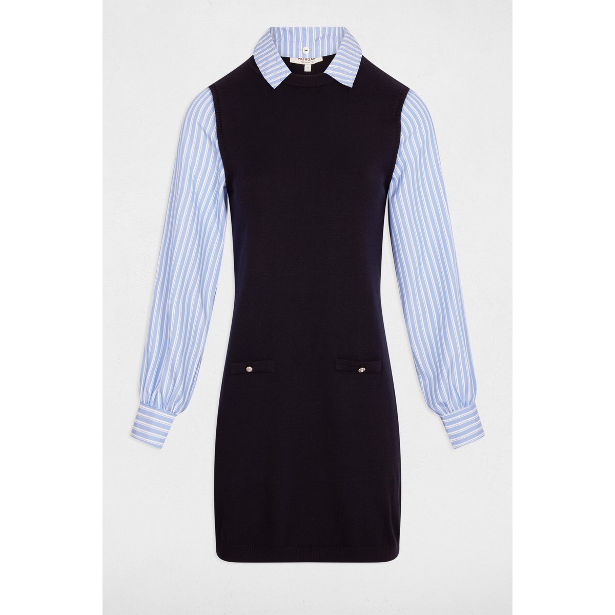 Robe courte cintrée bleu marine, MORGAN