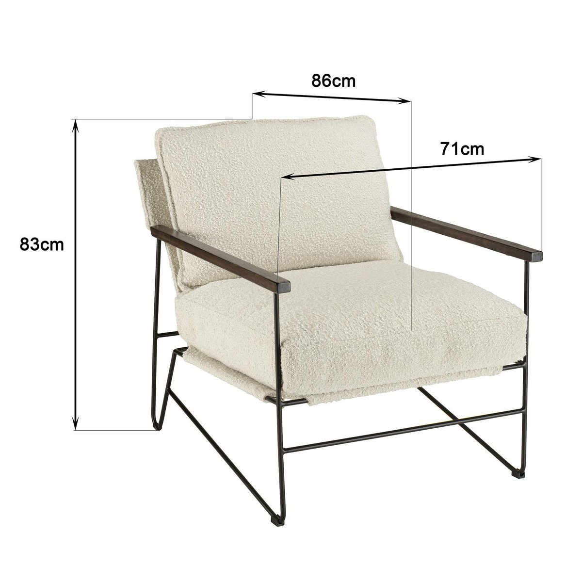 Fauteuil structure métal tissu bouclette blanc TIM ecru, PIER IMPORT