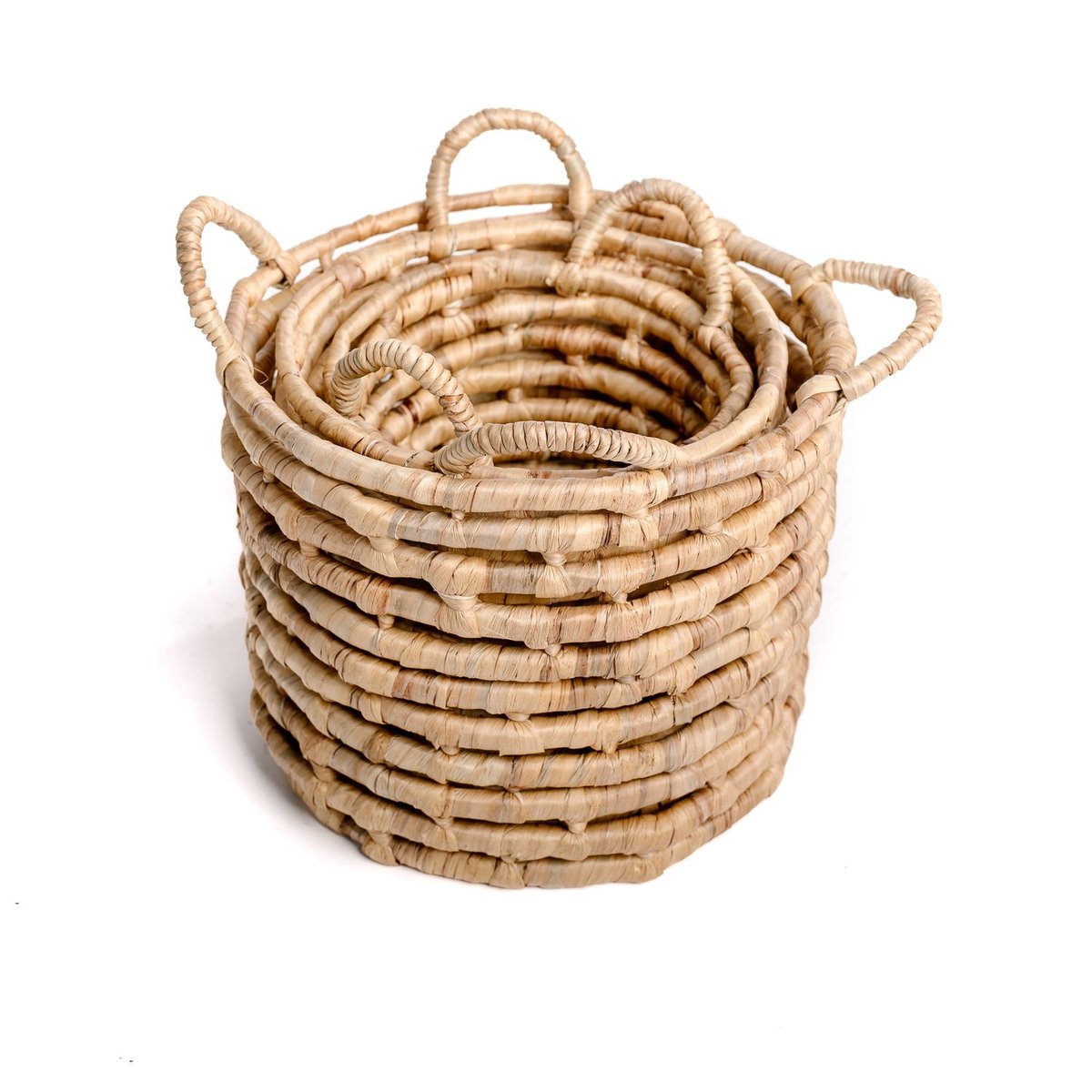 Ensemble de 3 paniers de rangement en jacinthe d'eau tressée beige, TOILINUX
