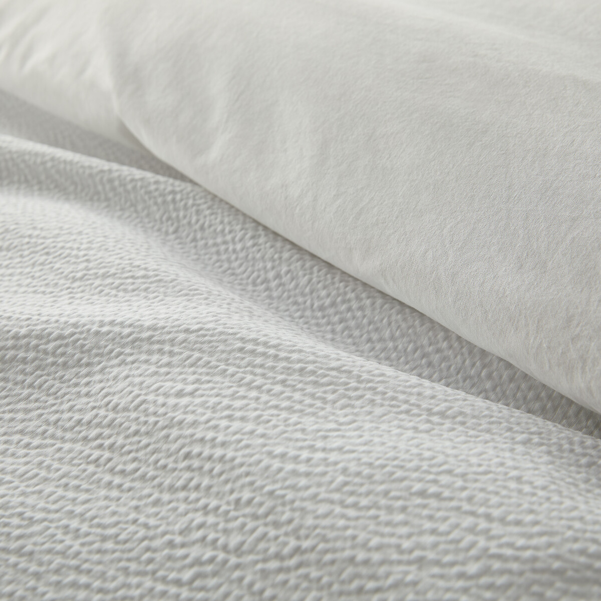Housse de couette coton et coton lavé, Seersucker blanc, LA REDOUTE INTERIEURS