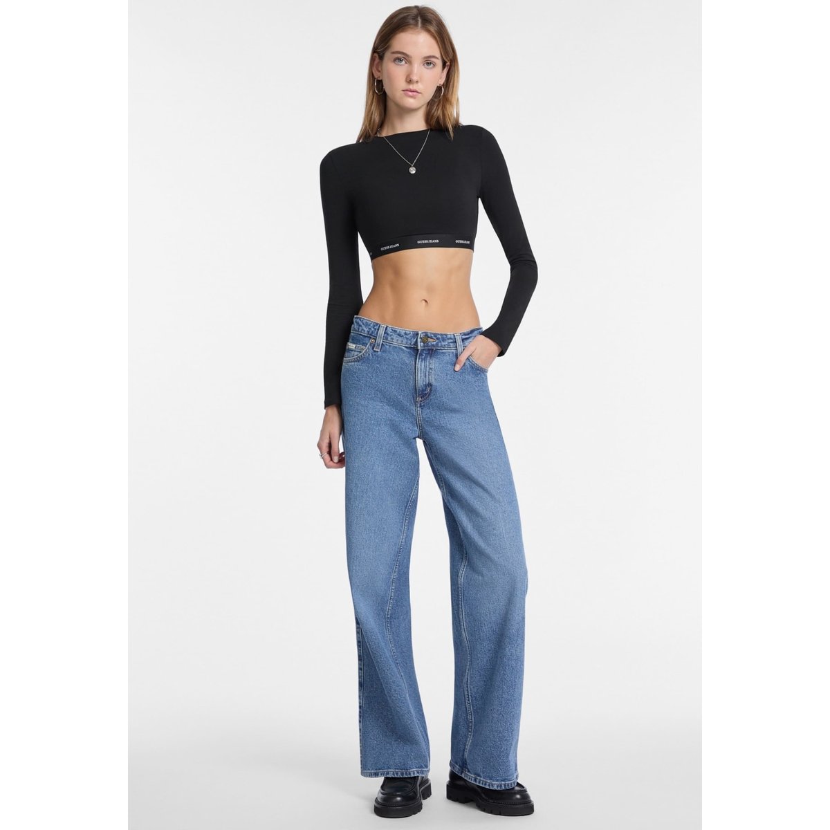 Crop Top Avec Bande Logo noir, GUESS