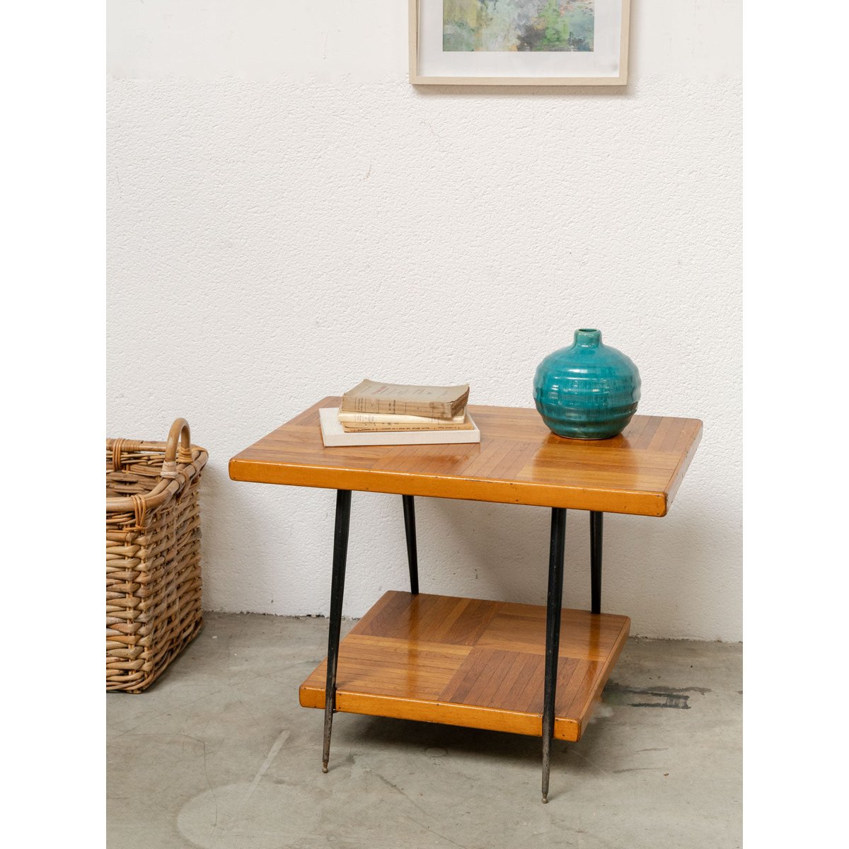 Table d'appoint en bois et métal noir Hanna N°1615 - Bon état bois clair, DEBONGOUT