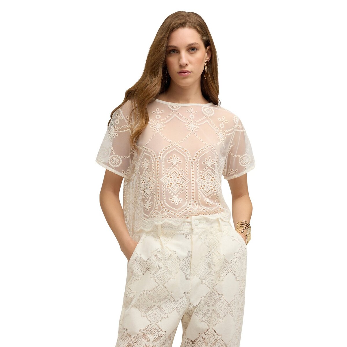 Blouse avec broderies blanc, MOTIVI