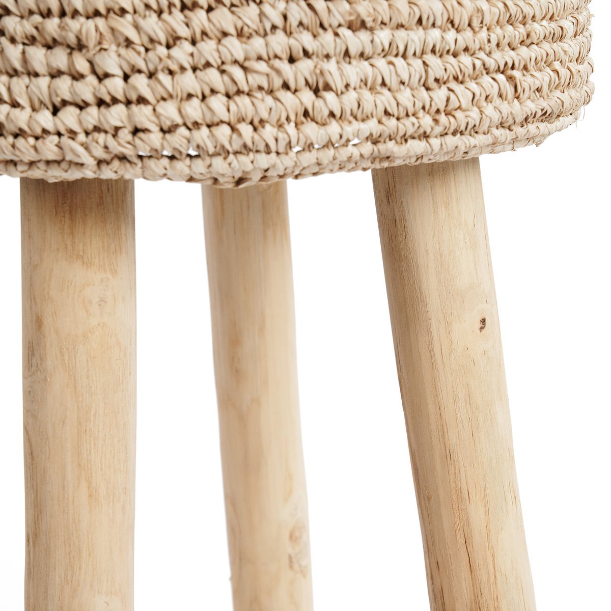 Tabouret de bar en bois de teck et raphia RAFFIA beige, BAZAR BIZAR