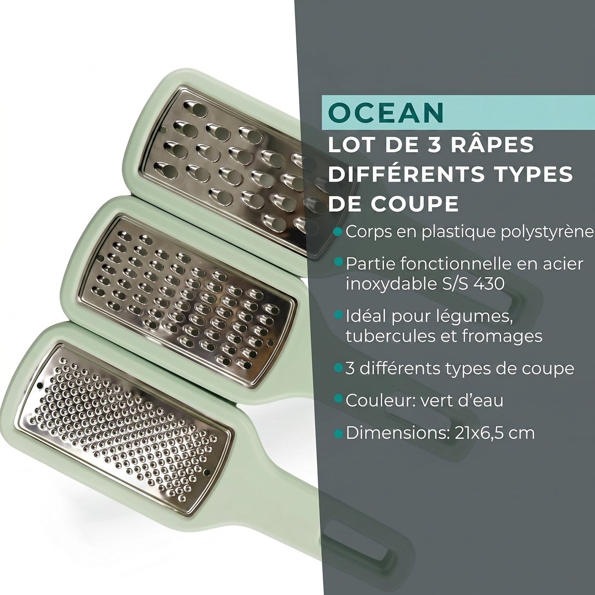 Lot de 3 râpes à légume manuel OCEAN gris,vert, FACKELMANN
