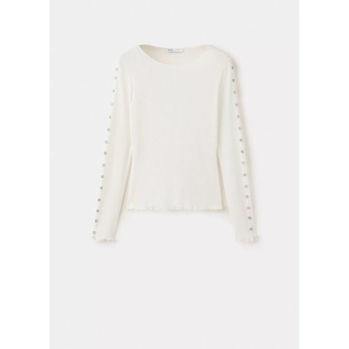 T-shirt en maille côtelée avec boutons décoratifs blanc, MANGO