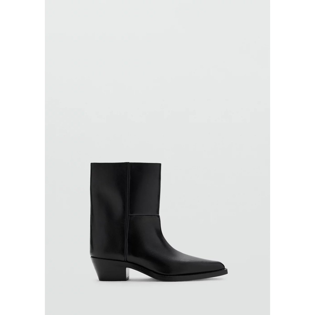 Bottine bout en cuir noir, MANGO