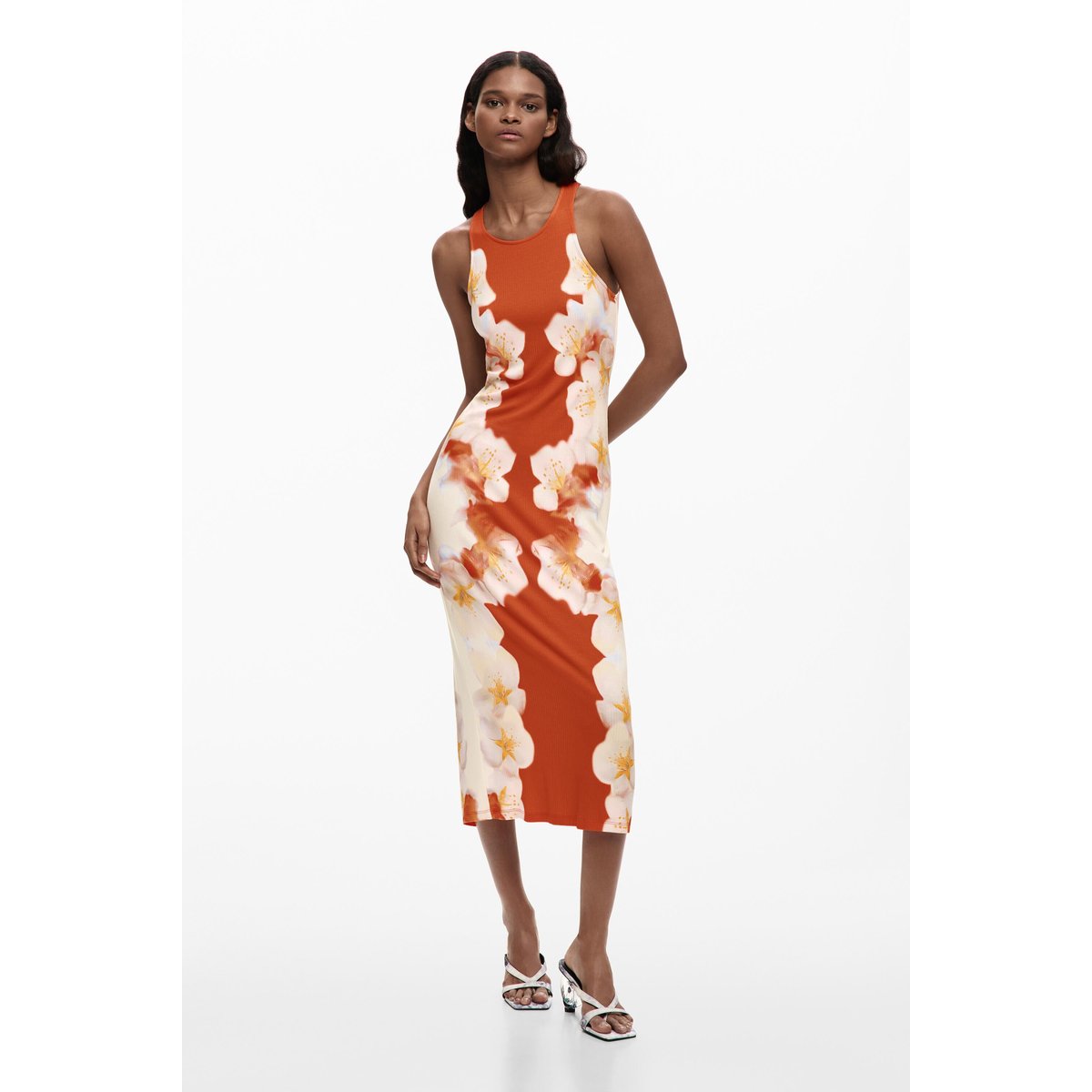 Robe fleurs latérales orange, DESIGUAL