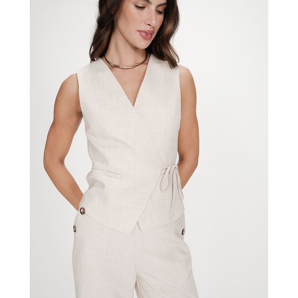 Gilet de tailleur croisé VILMONT beige, GRACE & MILA