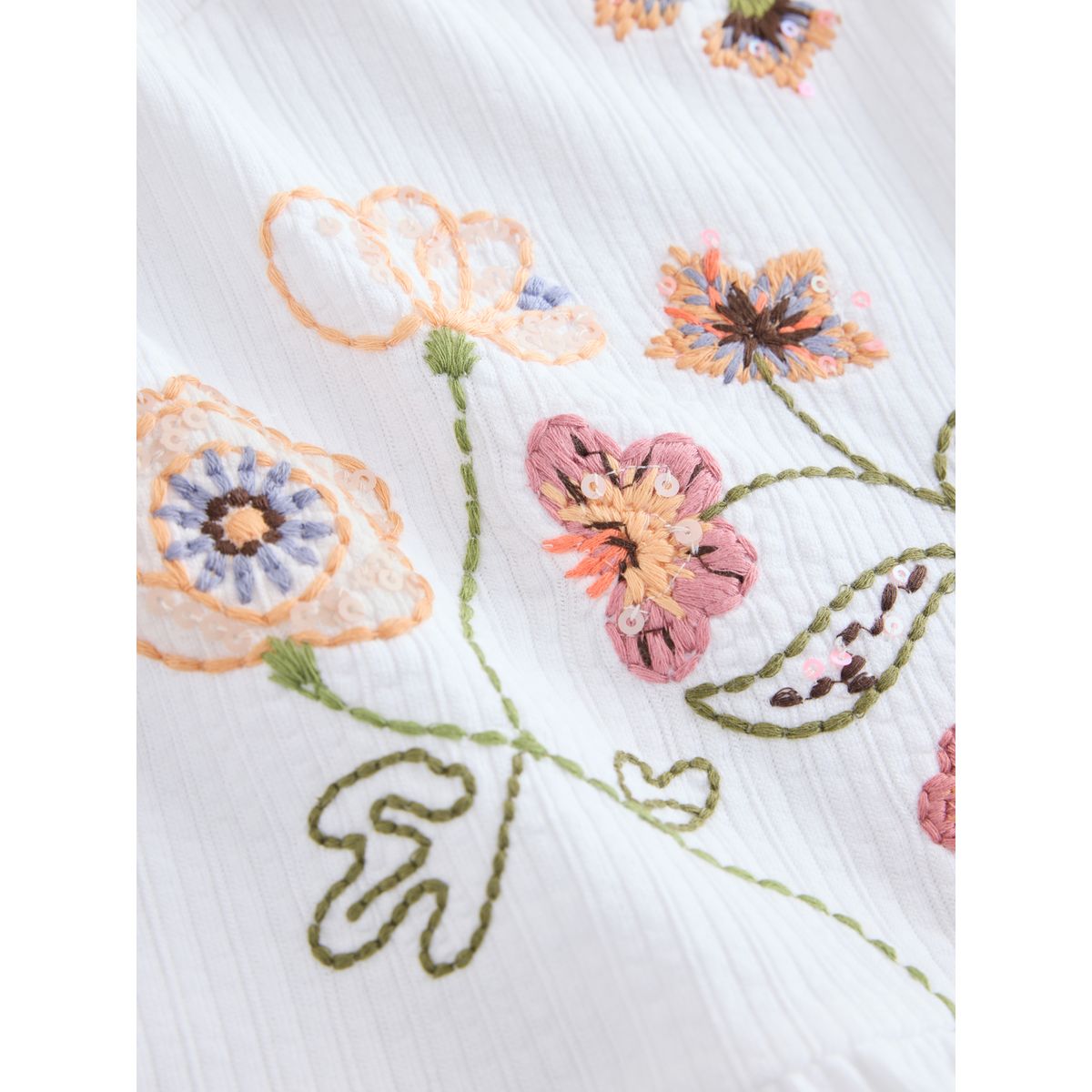T-shirt brodé à basque imprimé fleuri blanc, NEXT