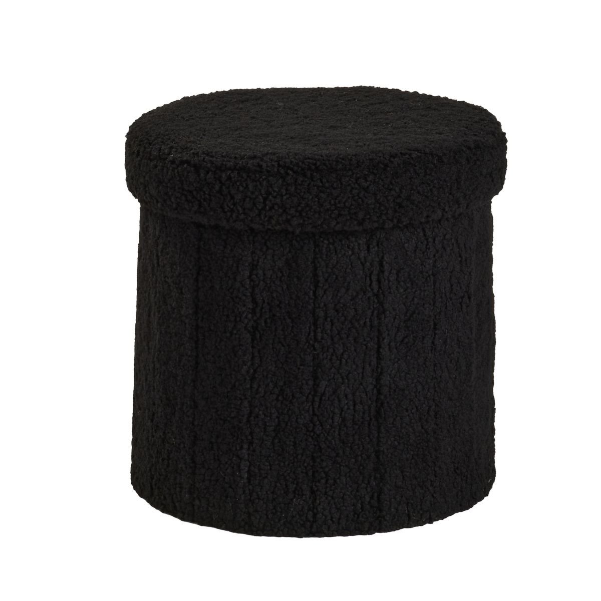 Pouf coffre rond en tissu bouclette MOKA noir, FACTORY