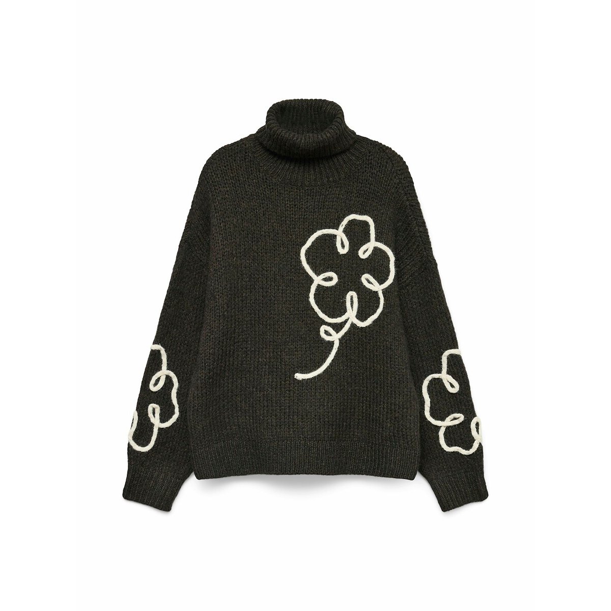 Pull col roulé avec fleurs chocolat, VERO MODA